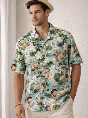 Vintage Hawaiian Shirt XL Scenic Print Made in Hawaii